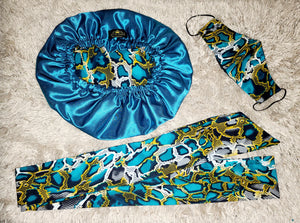 African Print Bonnet Set/ Turquoise