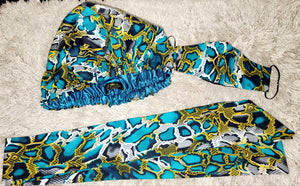 African Print Bonnet Set/ Turquoise