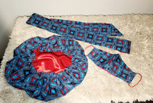 Load image into Gallery viewer, African Print Bonnet Set/Blue &amp; Red