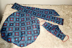 African Print Bonnet Set/Blue & Red