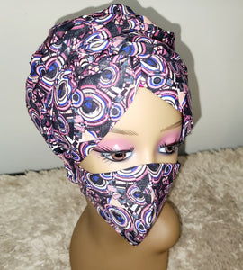 Satin Bonnet Set/Pink Multi Color