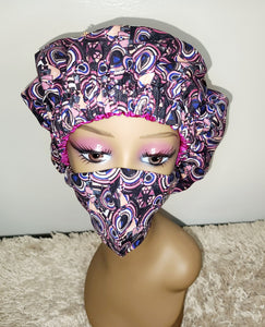 Satin Bonnet Set/Pink Multi Color