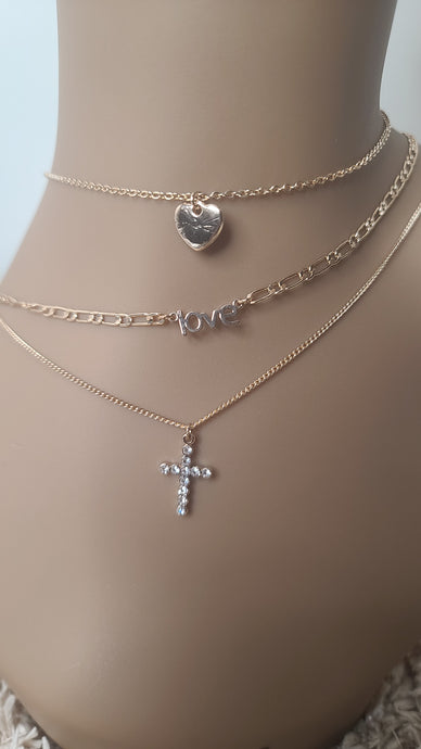 Layered Love Necklace w/ Cross