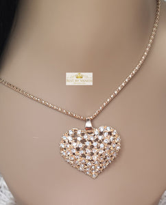 Heart w/Rhinestones Pendant Necklace